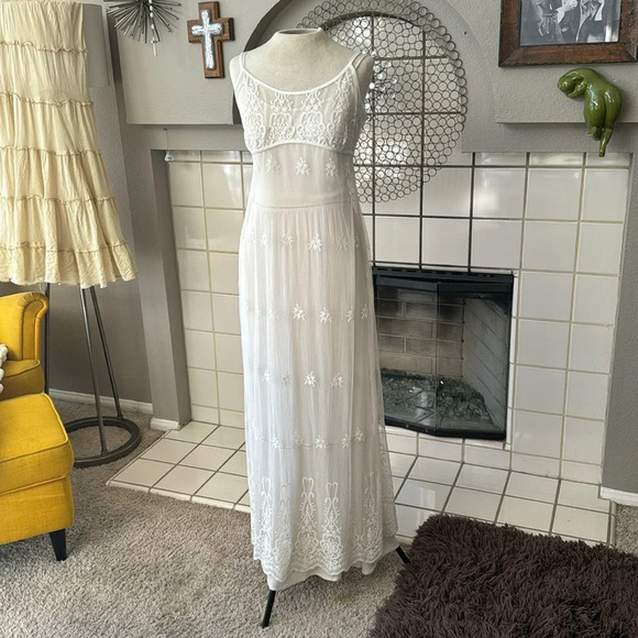 The bikini lab maxi sheer lace swimsuit coverup dress blend boho one size - Picture 2 of 8